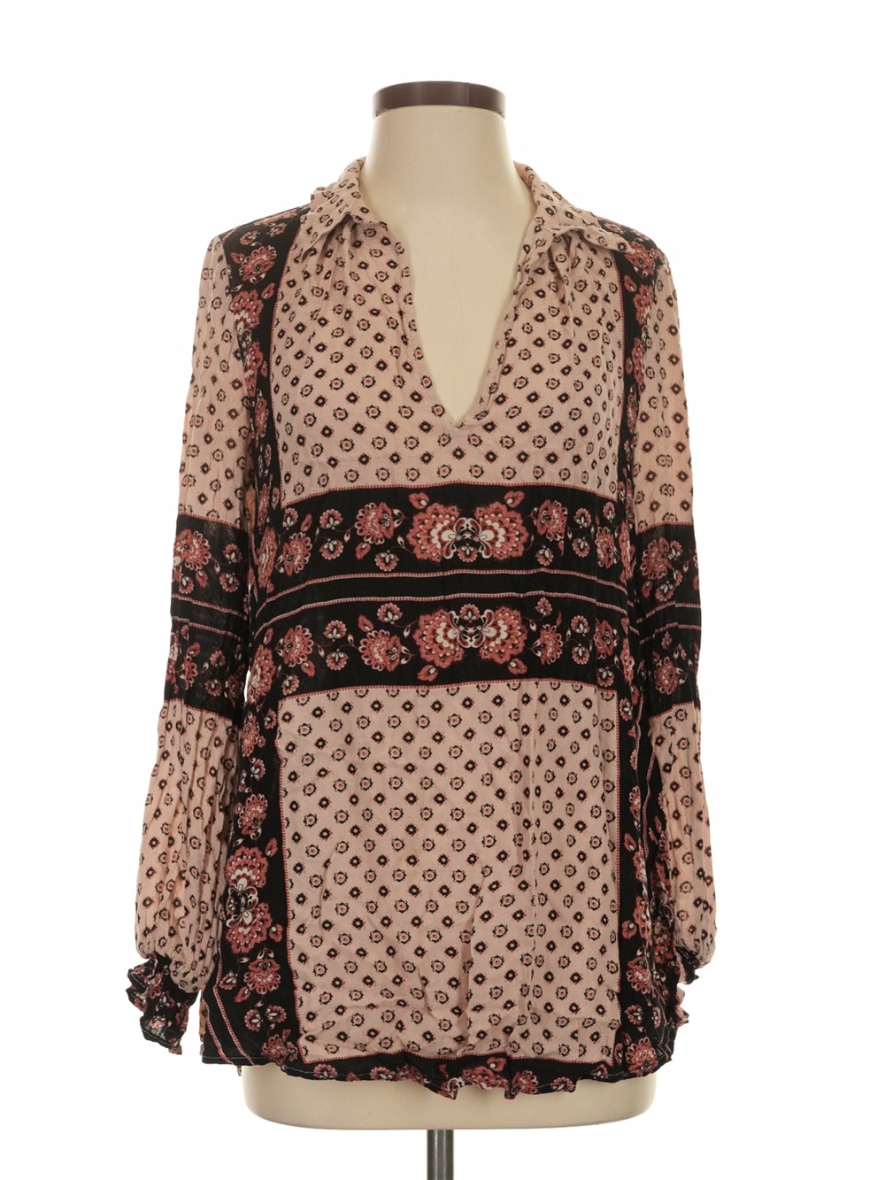 Free People “Changing Times” Boho Mixed Floral Print Ruffle Long Sleeve Tunic• S - Picture 10 of 15